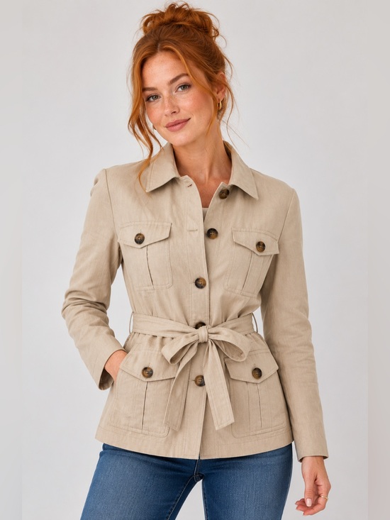 Ann Taylor Jackets & Blazers - Ann Taylor Linen Blend Belted Safari Utility Jacket Khaki Size 14